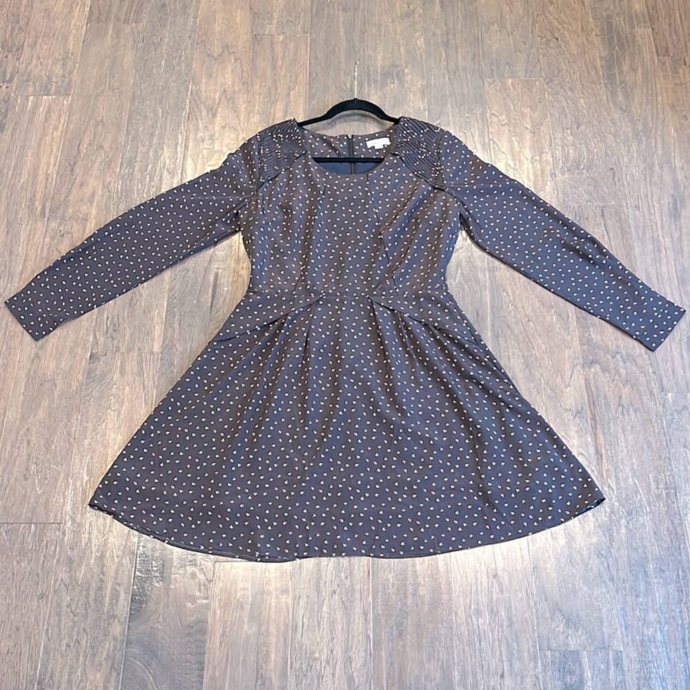 Covet Brushed Black w/ subtle orange, blue & cream print fit & flare dress | 8